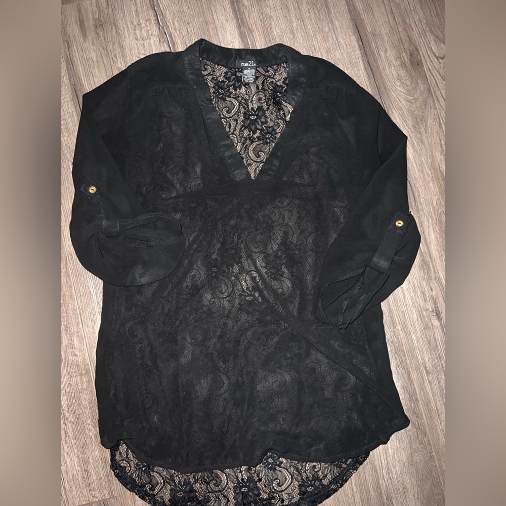Rue21 Black Lace Detail Blouse Top